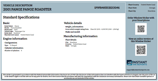 How to read a Panoz Window Sticker?
