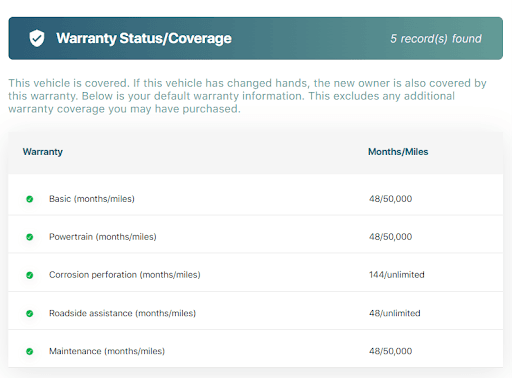 Warranty Status/Coverage sample report