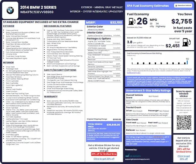 Get BMW Window Sticker Lookup by VIN