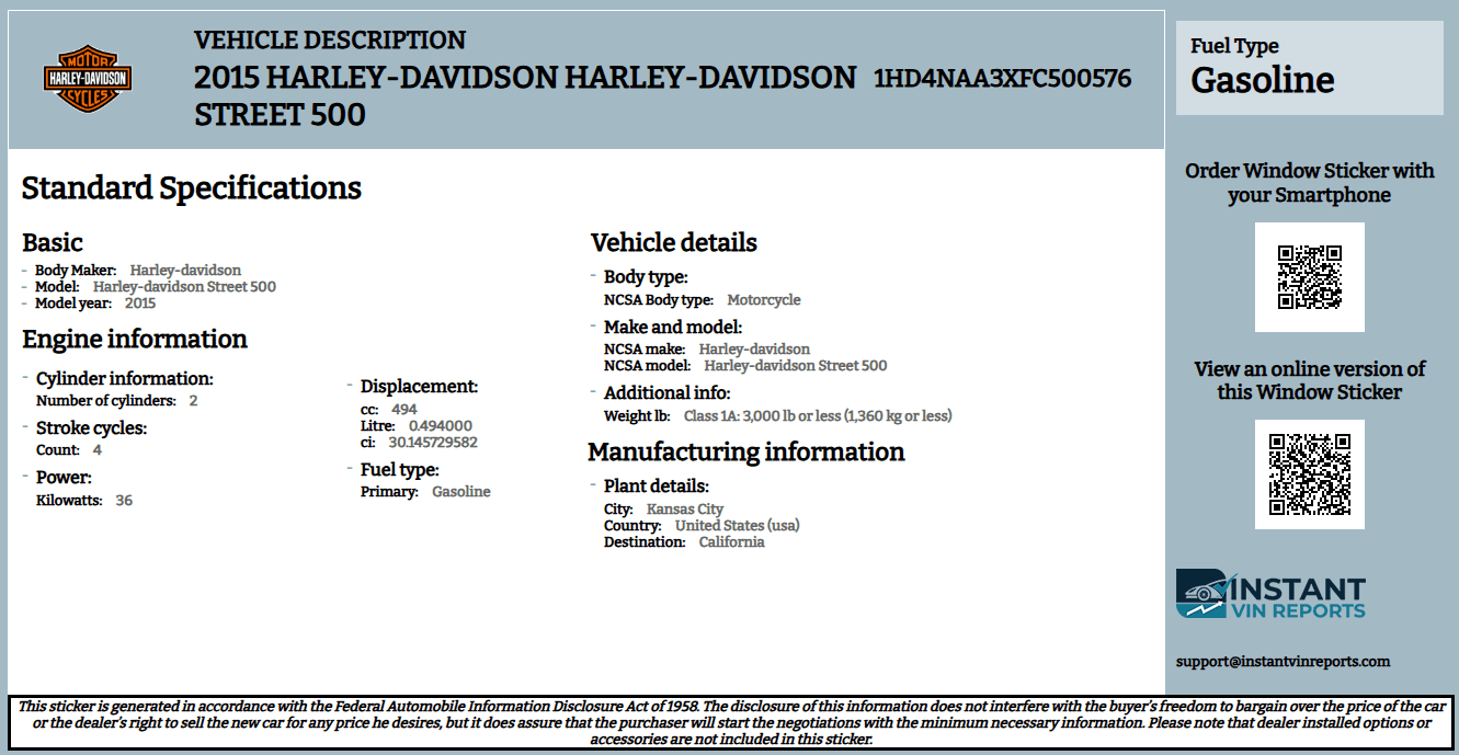 Lookup Harley Davidson Window Stickers By VIN