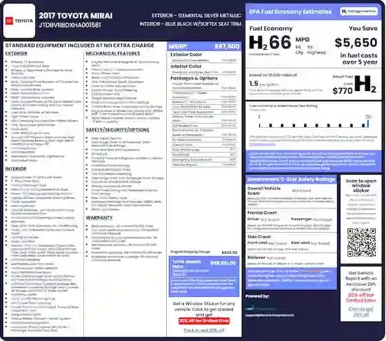 Toyota Window Sticker by vin – View riginal MSRP & Factory Specs