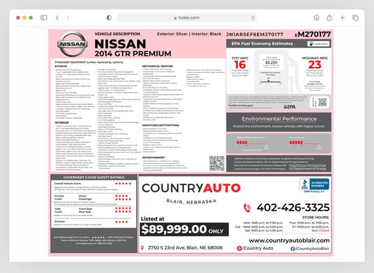 Custom window sticker lookup