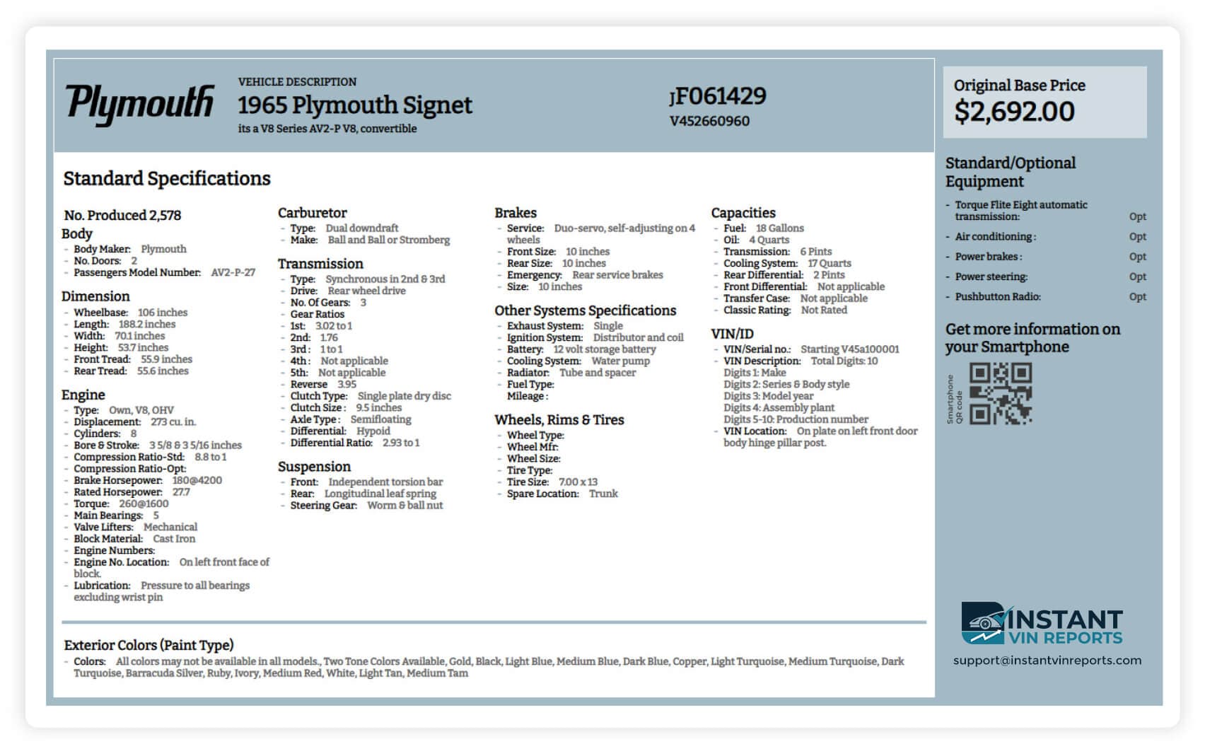 Get Classic Car Build Sheets (Pre-1981 VINs)