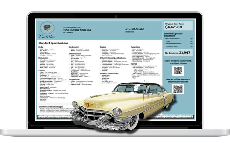 Classic Vehicles Window Stickers - Instantvinreports.com