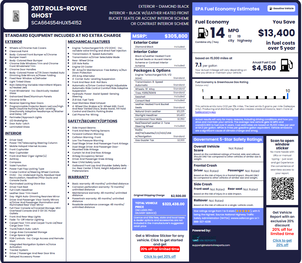 Rolls Royce Window Sticker by VIN